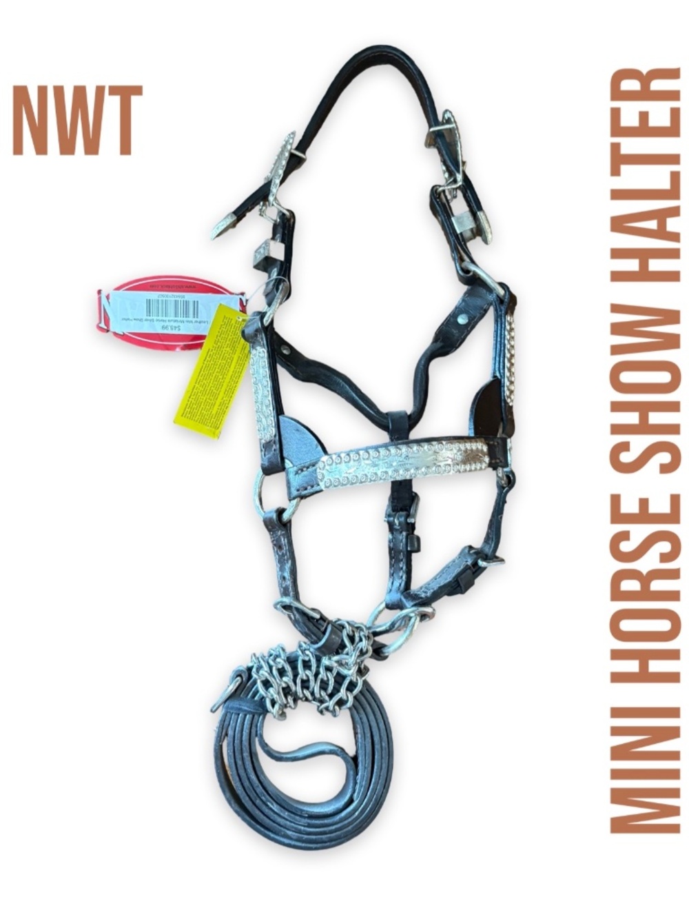 NWT - Leather Miniature Horse Silver Show Halter – Black/Silver